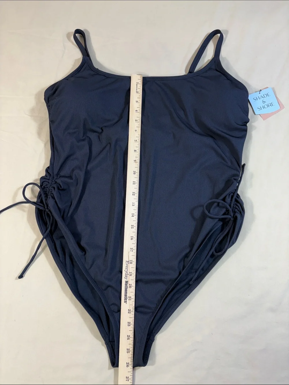 Shade & Shore NWT Black Ribbed Side‎ Cinch One Piece Swimsuit Women's Size 22